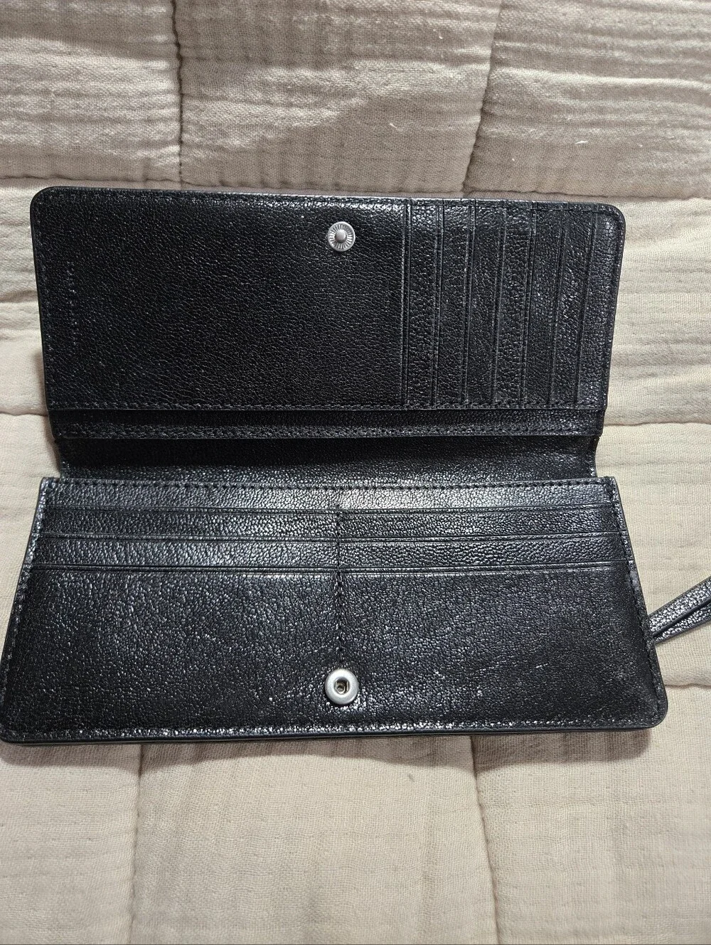 Tory Burch Black Quilted Logo Zip Wallet